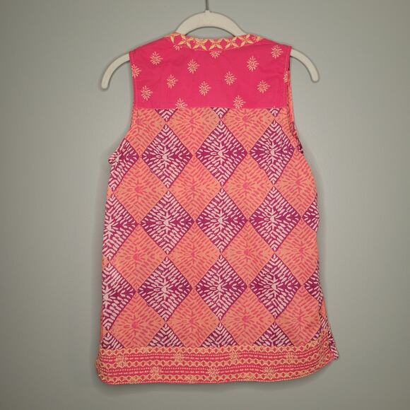 Sigrid Olsen Pink Tank Top Women's Size S Colorful Geometric Cotton Boho Blouse - Picture 3 of 7